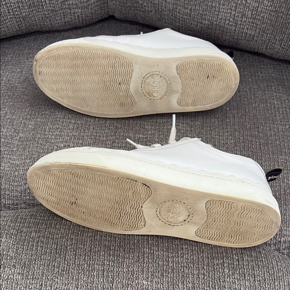 Chloe Scalloped Leather White Sneakers with Textured Upper and Thick Sole - Picture 6 of 16